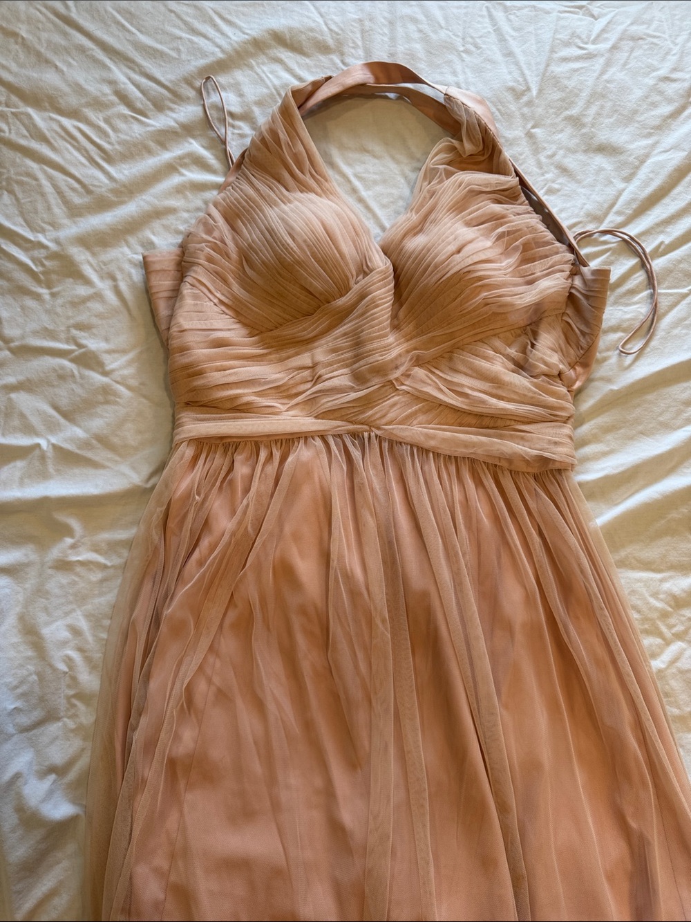 BHLDN Blush Peach Tulle Cross Back Wedding Dress